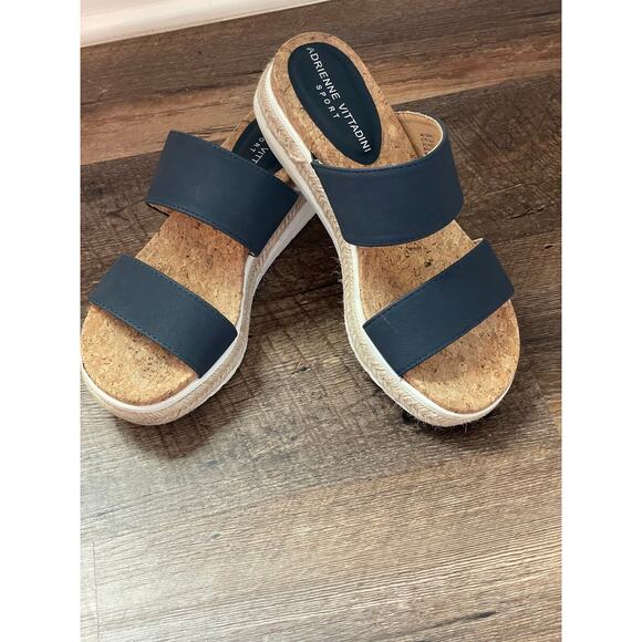 Adrienne Vittadini Sport Cara Wedge Navy Cork espadrille sandal 6.5 - Picture 1 of 9